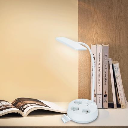 Aigostar - LED Димираща настолна лампа с контакт и USB LED/4,6W/230V 3000/4000/6500K бяла