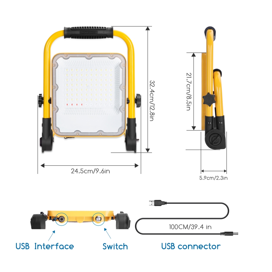 Aigostar - LED Димируем акумулаторен прожектор LED/50W/5V 6500K IP65