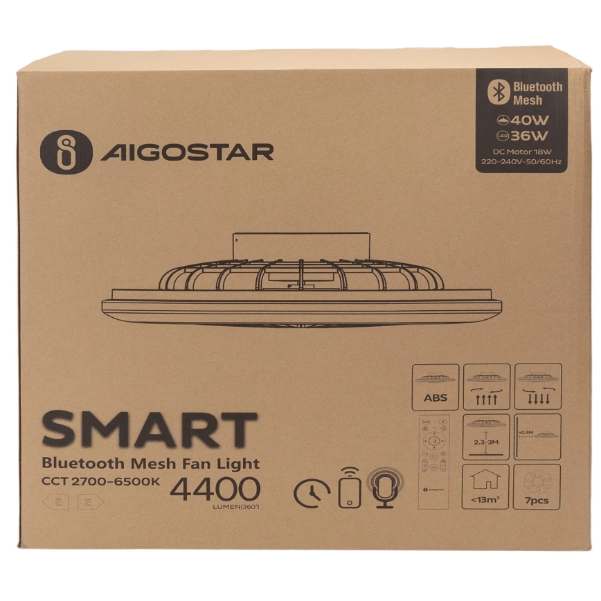 Aigostar - LED Димируем плафон с вентилатор MESH LED/40W/230V 2700-6500K бял + дистанционно управление