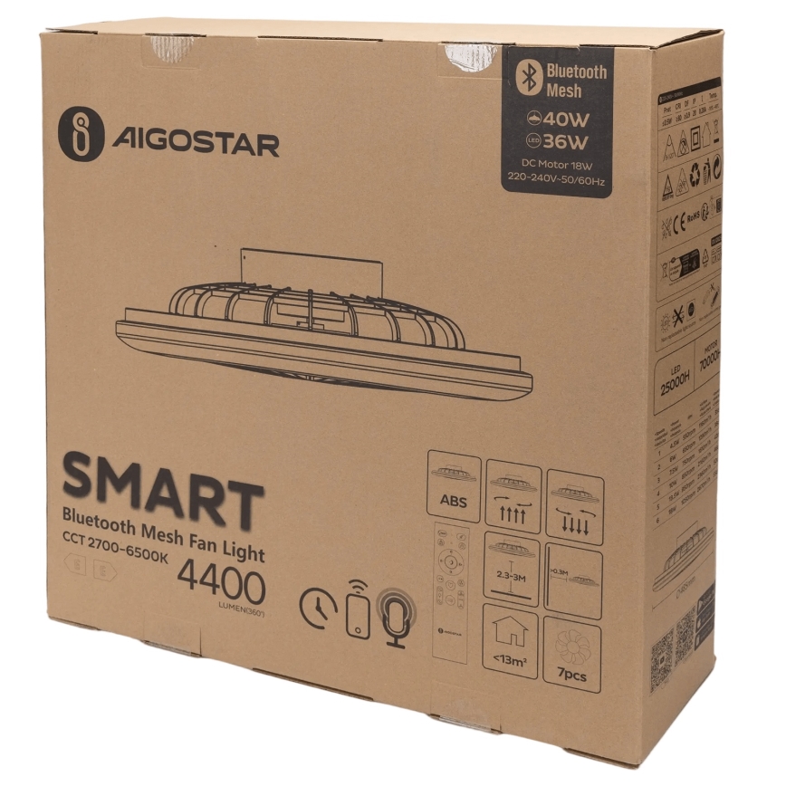 Aigostar - LED Димируем плафон с вентилатор MESH LED/40W/230V 2700-6500K бял + дистанционно управление