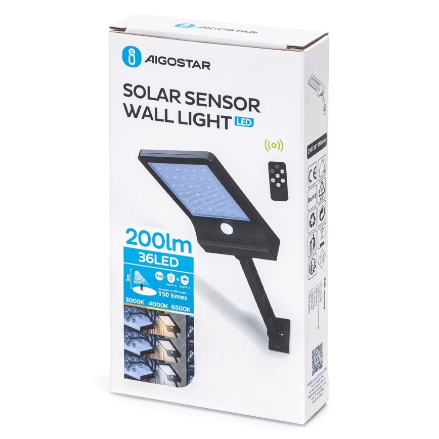 Aigostar - LED Димируем соларен лампа със сензор LED/2,3W/5,5V IP65 1800 mAh + дистанционно управление