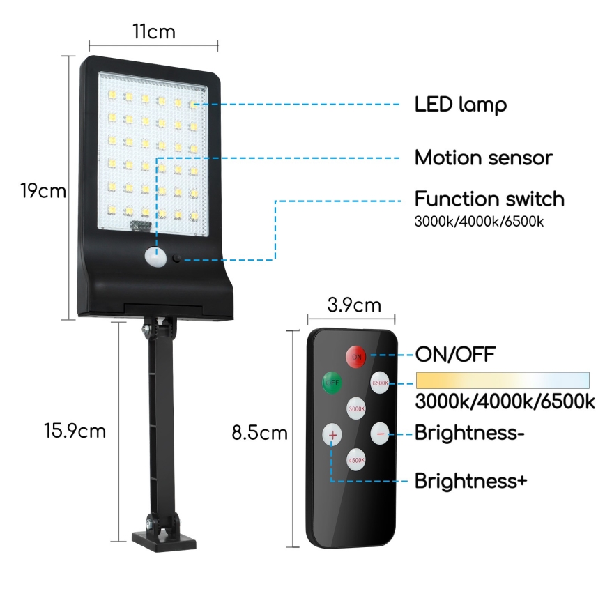 Aigostar - LED Димируем соларен лампа със сензор LED/2,3W/5,5V IP65 1800 mAh + дистанционно управление