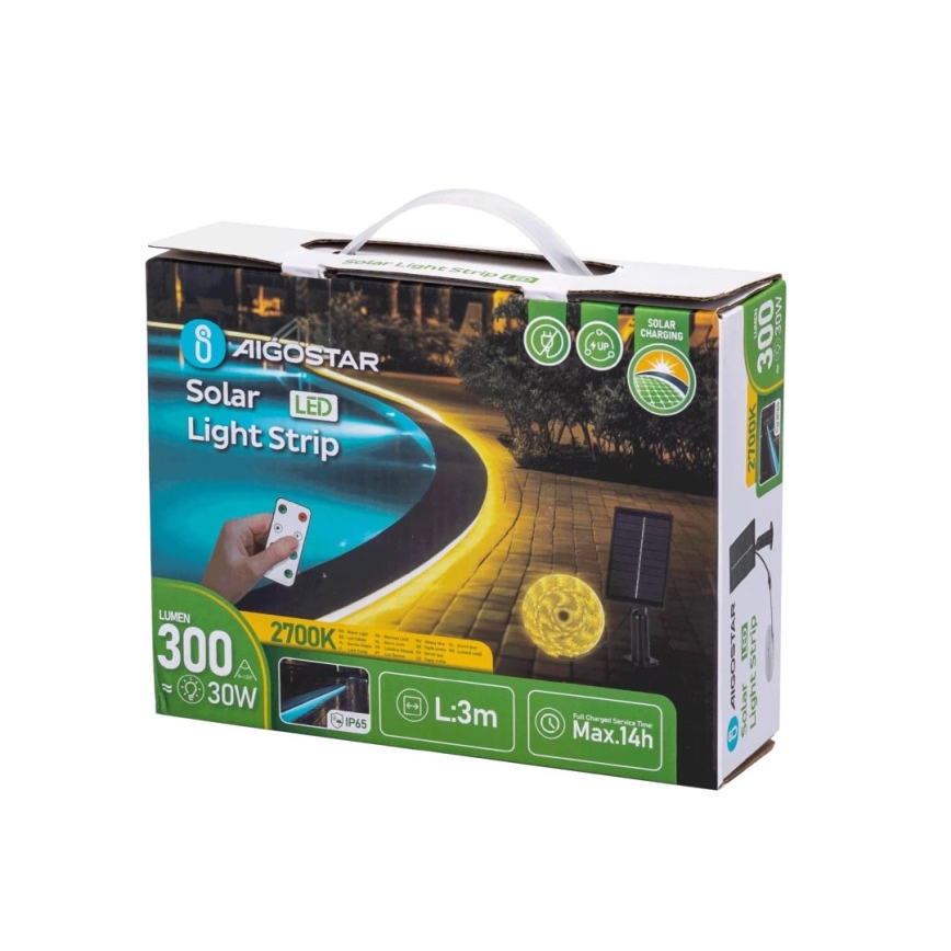 Aigostar - LED Димируем соларен лента LED/1,6W/3,2V 3 м 2700K IP65 + дистанционно управление
