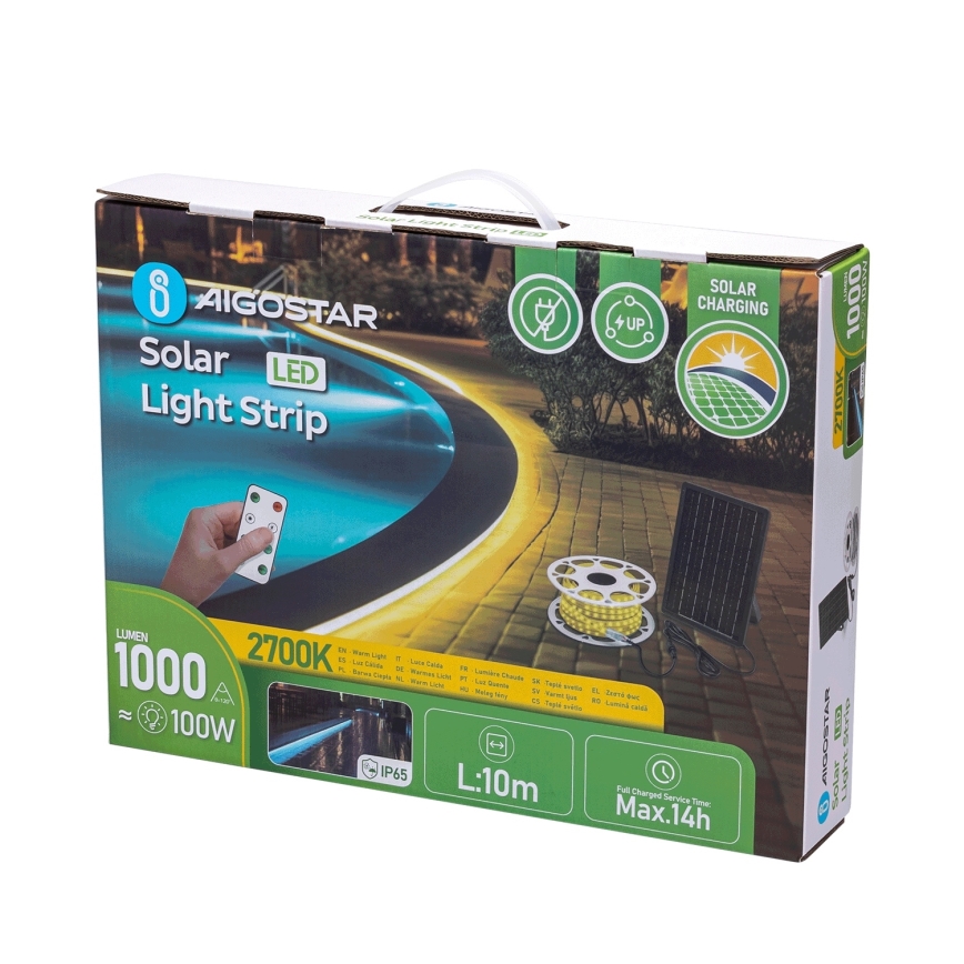 Aigostar - LED Димируем соларен лента LED/10W/3,2V 10 м 2700K IP65 + дистанционно управление