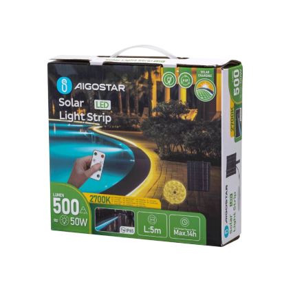 Aigostar - LED Димируем соларен лента LED/5W/3,2V 5 м 2700K IP65 + дистанционно управление