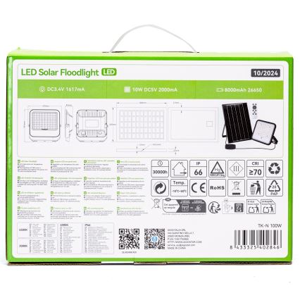 Aigostar - LED димируем соларен прожектор LED/100W/3,4V 3000/4000/6500K IP66 8000 mAh + дистанционно управление