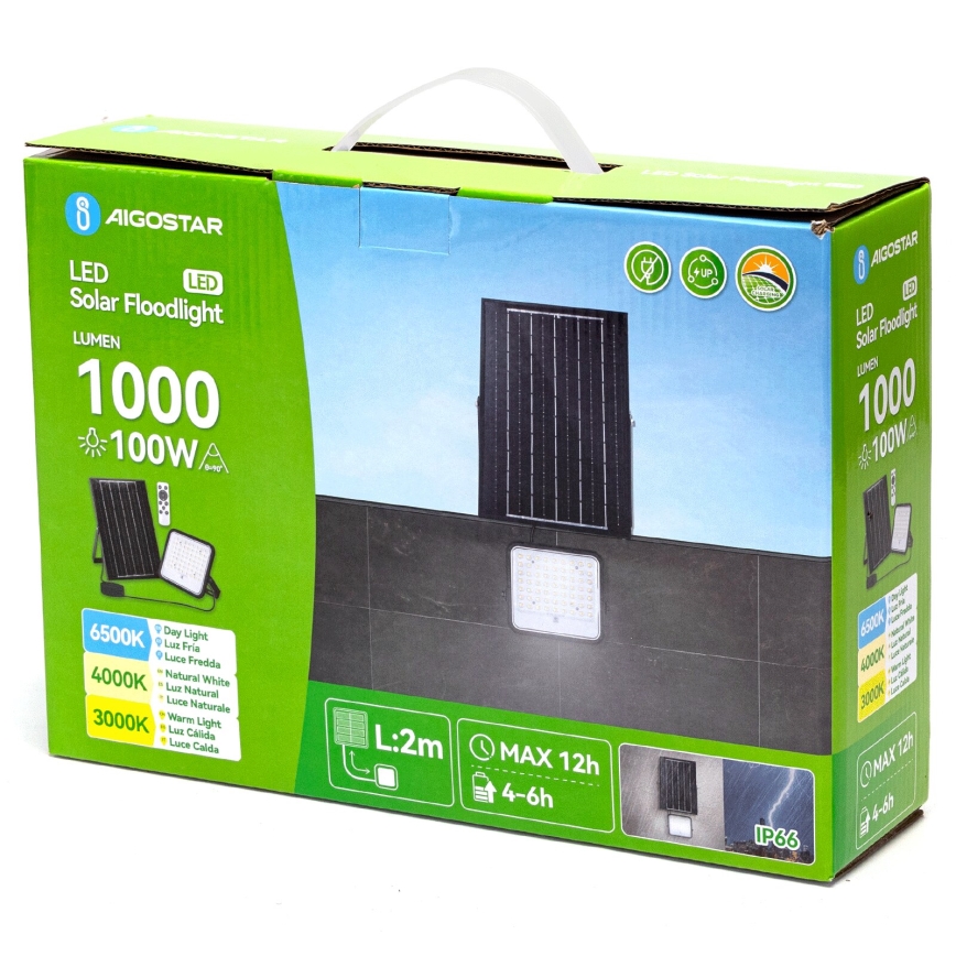 Aigostar - LED Димируем соларен прожектор LED/100W/3,4V 3000/4000/6500K IP66 + дистанционно управление