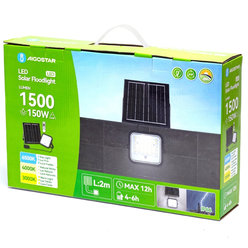 Aigostar - LED Димируем соларен прожектор LED/150W/3,4V 3000/4000/6500K IP66 + дистанционно управление