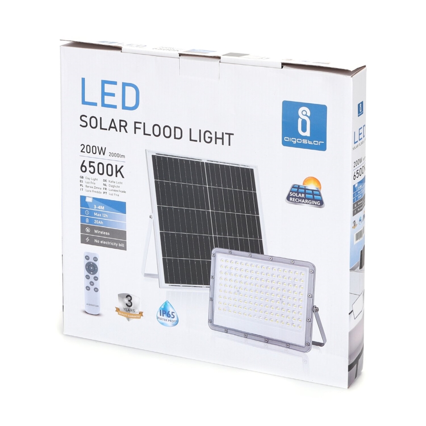 Aigostar - LED Димируем соларен прожектор LED/200W/3,2V IP65 20000 mAh + дистанционно управление