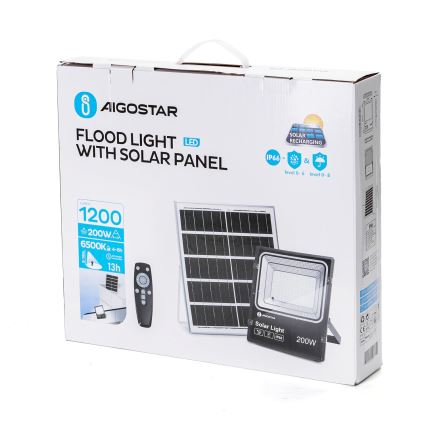 Aigostar - LED Димируем соларен прожектор LED/200W/3,2V IP66 + дистанционно управление