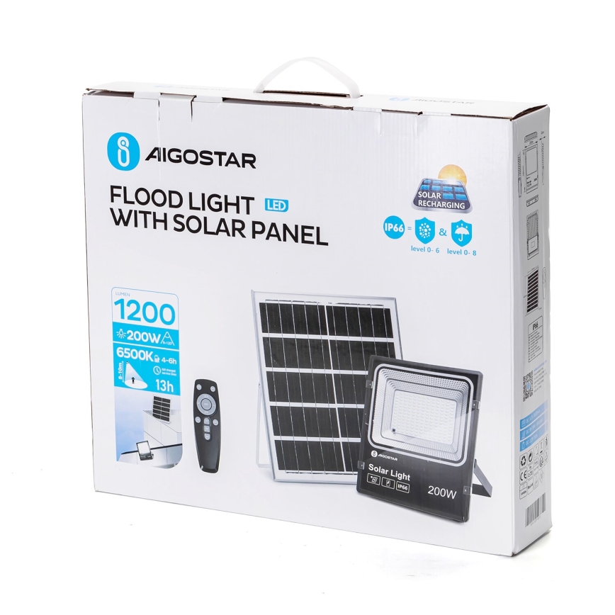 Aigostar - LED Димируем соларен прожектор LED/200W/3,2V IP66 + дистанционно управление