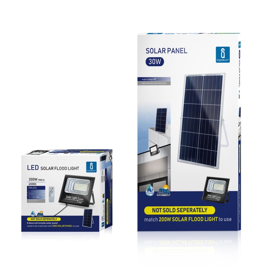 Aigostar - LED Димируем соларен прожектор LED/200W/3,2V IP67 + дистанционно управление