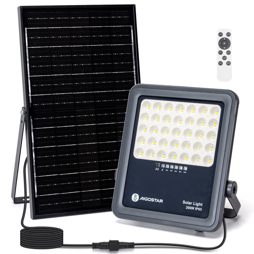 Aigostar - LED Димируем соларен прожектор LED/200W/3,4V IP65 + дистанционно управление
