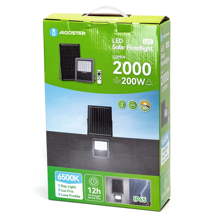 Aigostar - LED Димируем соларен прожектор LED/200W/3,4V IP65 + дистанционно управление