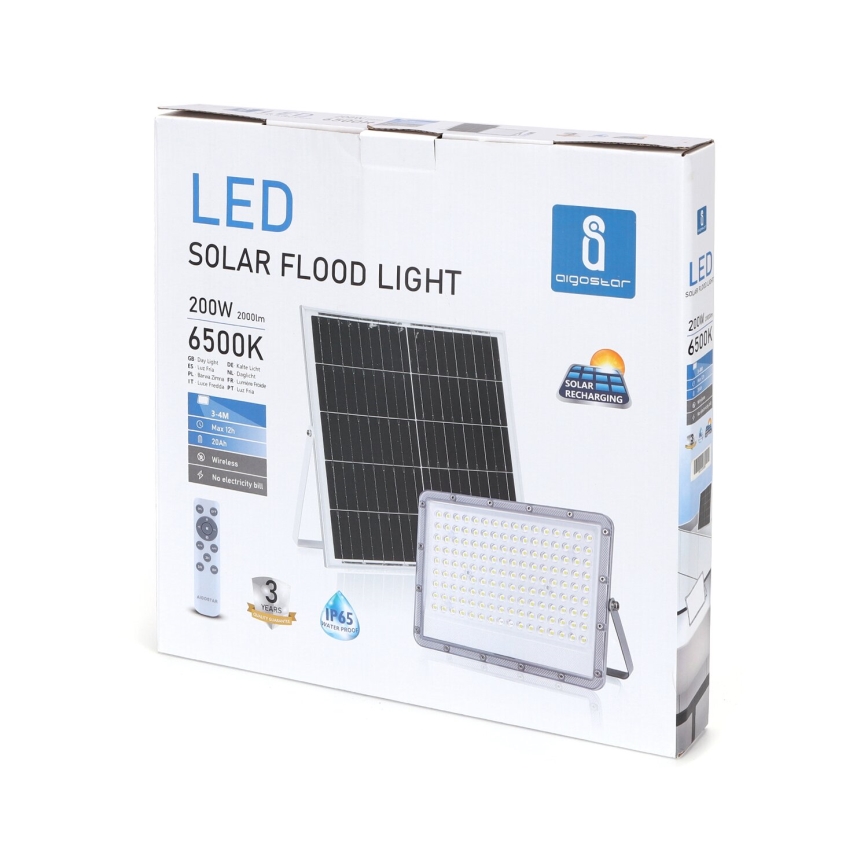 Aigostar - LED соларен прожектор с регулируема яркост LED/200W/3,4V 20000 mAh IP65 + дистанционно управление