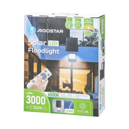 Aigostar - LED Димируем соларен прожектор LED/300W/3,4V IP65 + дистанционно управление