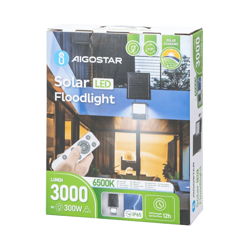 Aigostar - LED Димируем соларен прожектор LED/300W/3,4V IP65 + дистанционно управление