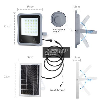 Aigostar - LED Димируем соларен прожектор LED/30W/3,2V 20000 mAh IP67 + д.у.