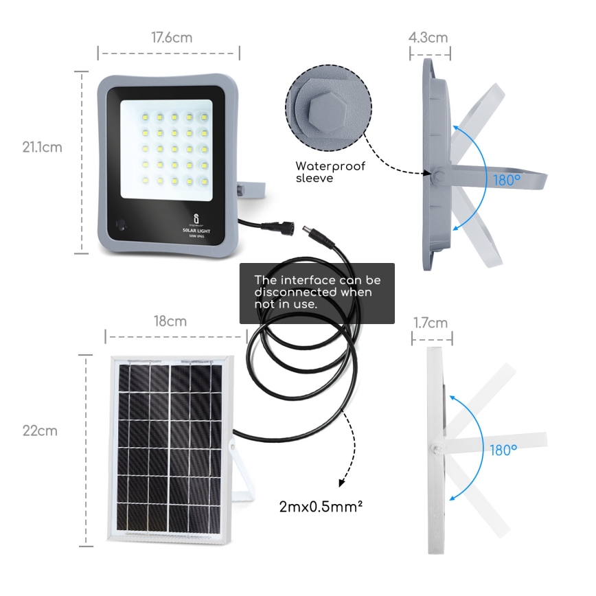 Aigostar - LED Димируем соларен прожектор LED/30W/3,2V 20000 mAh IP67 + д.у.