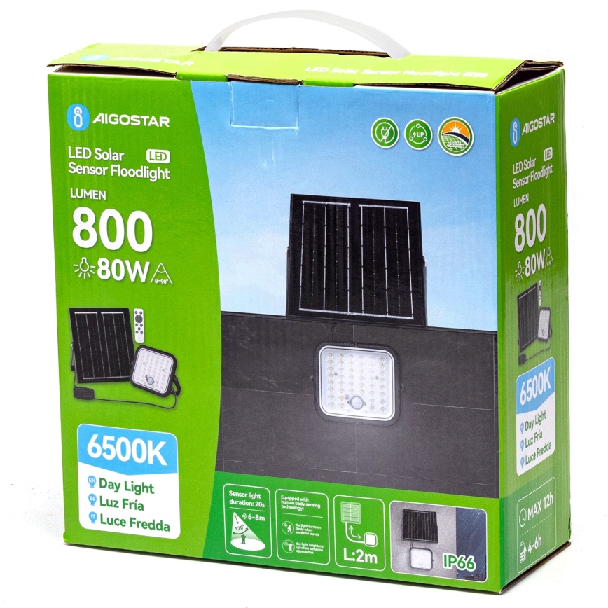 Aigostar - LED соларен прожектор с възможност за димиране и сензор LED/80W/3,4V 6500K IP66 4000 mAh + дистанционно управление