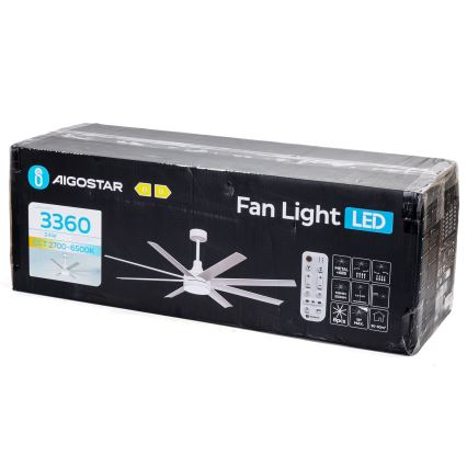 Aigostar - LED Димируем таванен вентилатор LED/24W/230V 2700-6500K Ø 165 см + дистанционно управление бял