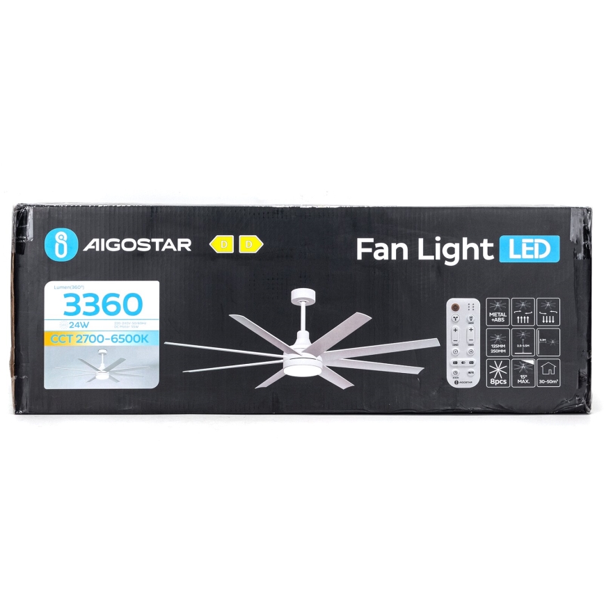 Aigostar - LED Димируем таванен вентилатор LED/24W/230V 2700-6500K Ø 165 см + дистанционно управление бял