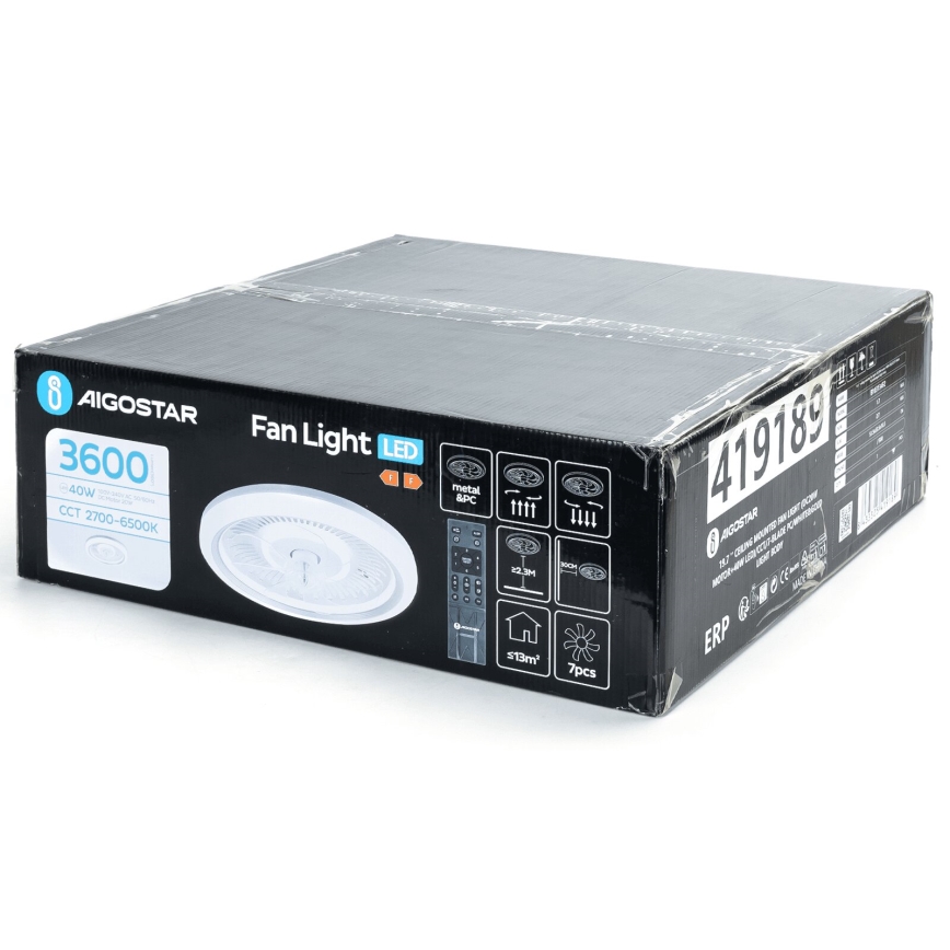 Aigostar - LED Димируем таванен вентилатор LED/40W/230V 2700/4000/6500K Ø 50 см + дистанционно управление бял