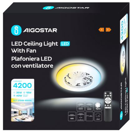 Aigostar - LED Димируем таванен вентилатор LED/40W/230V 2700-6500K Ø 49 см + дистанционно управление бял