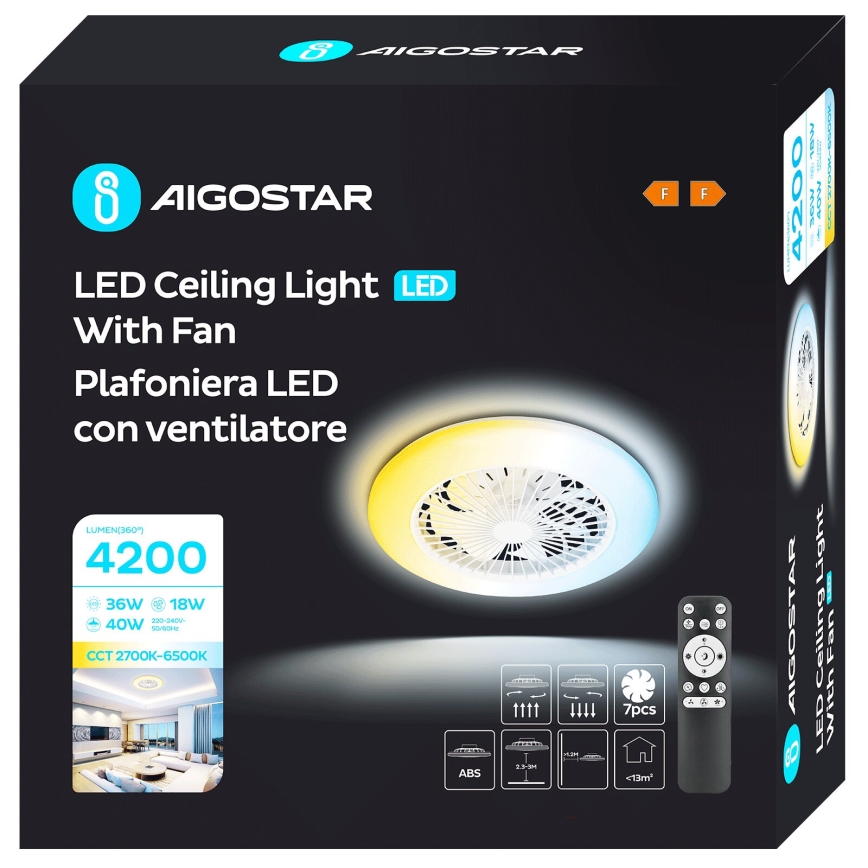 Aigostar - LED Димируем таванен вентилатор LED/40W/230V 2700-6500K Ø 49 см + дистанционно управление бял