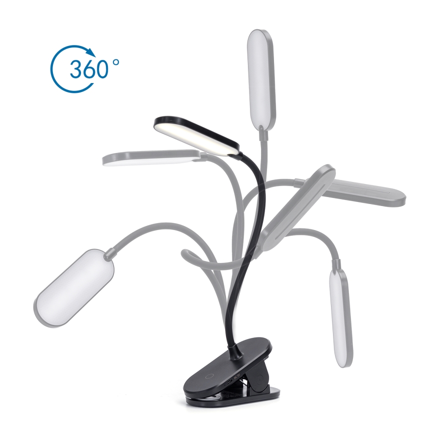 Aigostar - LED Димируема акумулаторна настолна лампа с щипка LED/2,5W/5V черен