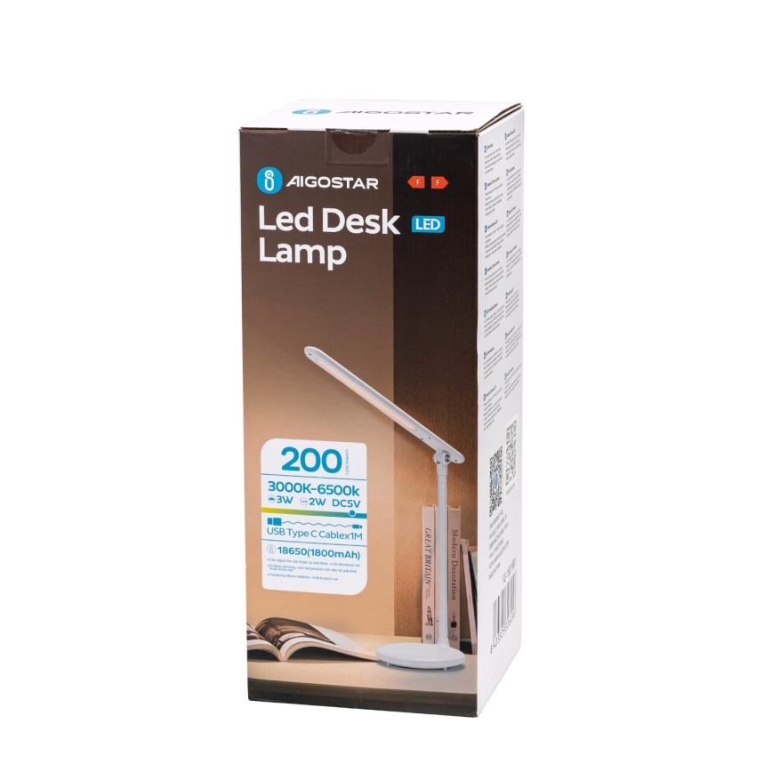 Aigostar - LED Димируема акумулаторна настолна touch лампа LED/3W/5V 2700/4000/6500K 1800 mAh