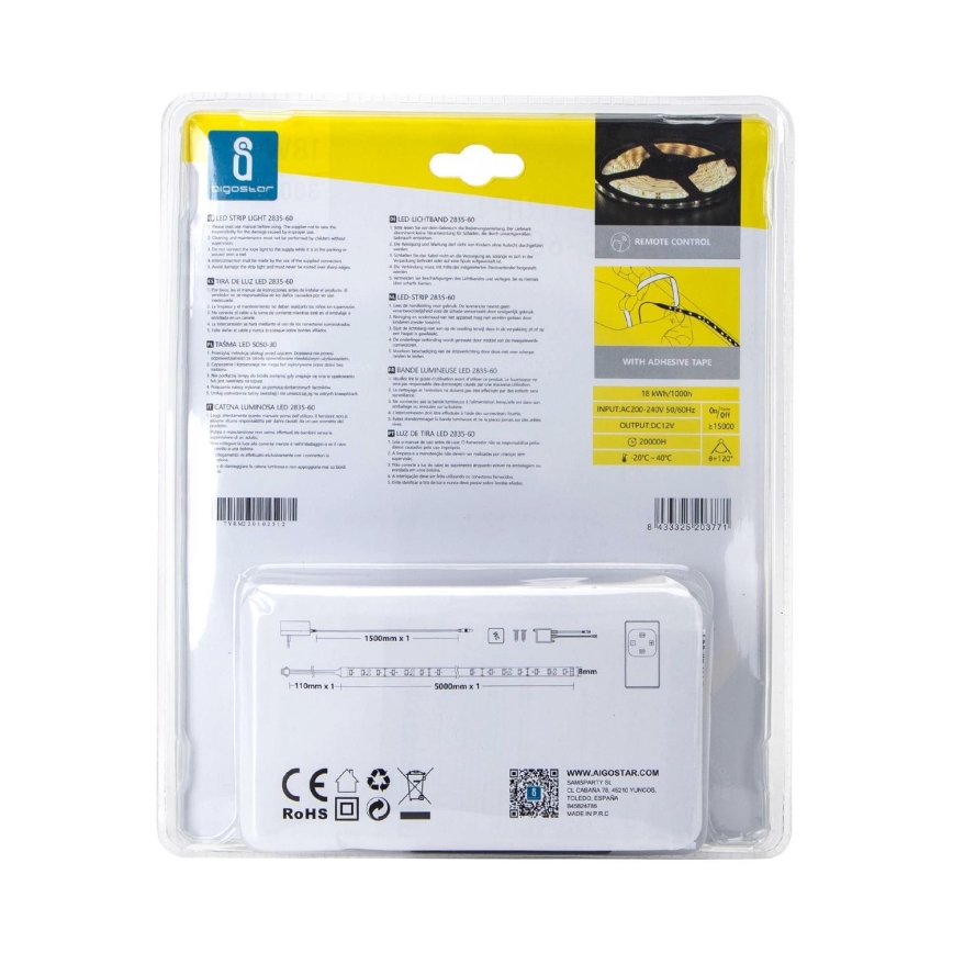 Aigostar - LED Димируема екстериорна лента 5м LED/18W/12/230V 3000K IP65
