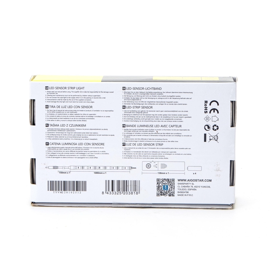 Aigostar - LED Димируема лента със сензор 1м LED/2W/4xAAA 3000K IP65