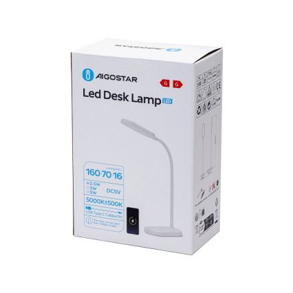 Aigostar - LED Димируема настолна лампа с безжично зареждане LED/2,5W/5V бял