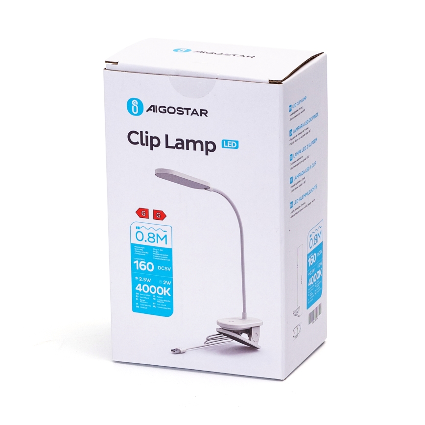 Aigostar - LED Димируема настолна лампа с щипка LED/2,5W/5V бял