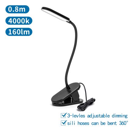 Aigostar - LED Димируема настолна лампа с щипка LED/2,5W/5V черен