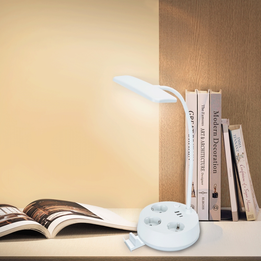 Aigostar - Димируема настолна LED лампа с контакти и USB LED/4,6W/230V 3000/4000/6500K бяла