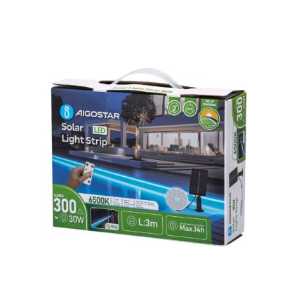 Aigostar - LED Димируема соларна лента LED/1,6W/3,2V 3 m 1600 mAh 6500K IP65 + дистанционно управление