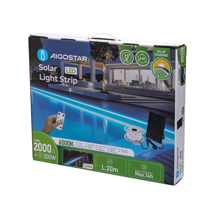 Aigostar - Димируема соларна LED лента LED/20W/3,2V 20 m 6500K IP65 + дистанционно управление