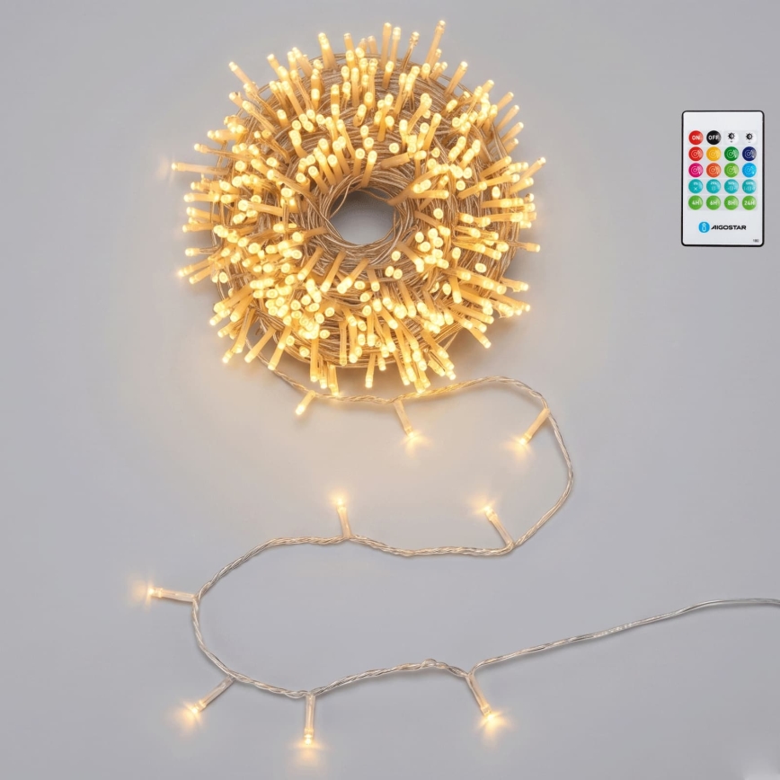 Aigostar - димируема LED външна коледна гирлянда с датчик за движение 100xLED/3xAA 12m топла бяла + дистанционно управление