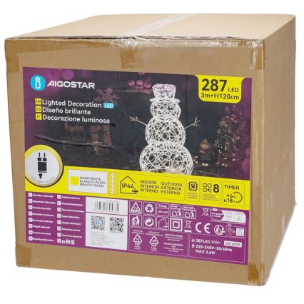 Aigostar - LED Екстериорна коледна декорация 3,6W/31/230V 2700K 120 см IP44 снежен човек