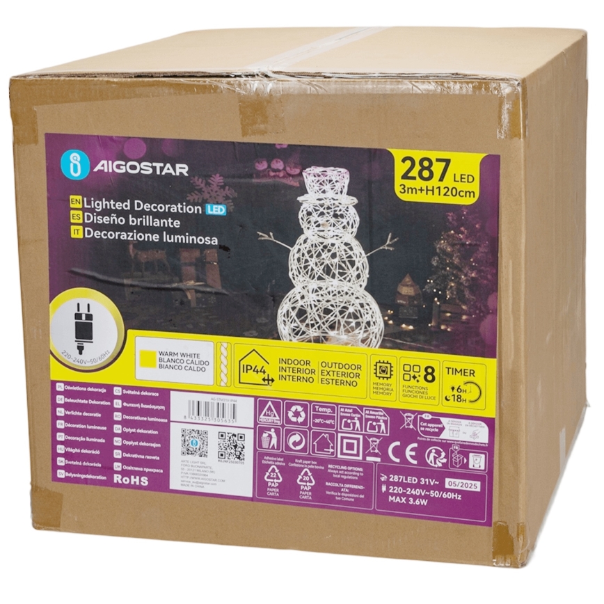 Aigostar - LED Екстериорна коледна декорация 3,6W/31/230V 2700K 120 см IP44 снежен човек