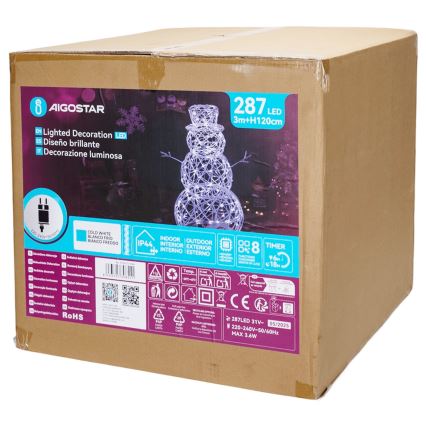 Aigostar - LED Екстериорна коледна декорация 3,6W/31/230V 6500K 120 см IP44 снежен човек