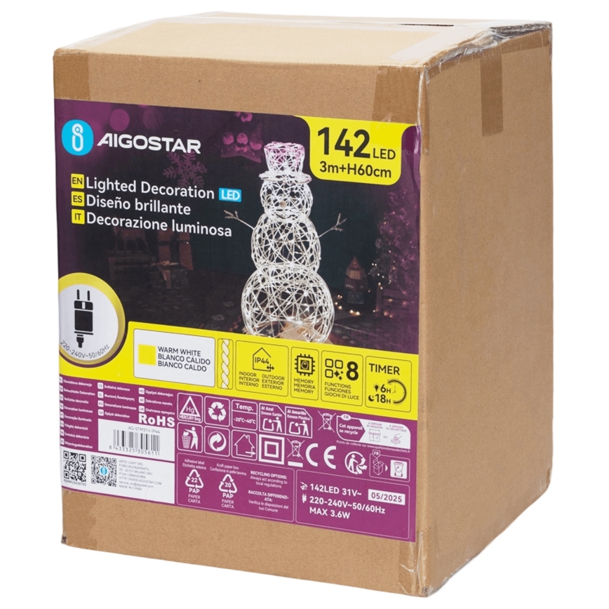 Aigostar - LED Екстериорна коледна декорация LED/3,6W/31/230V 2700K 60 см IP44 снежен човек