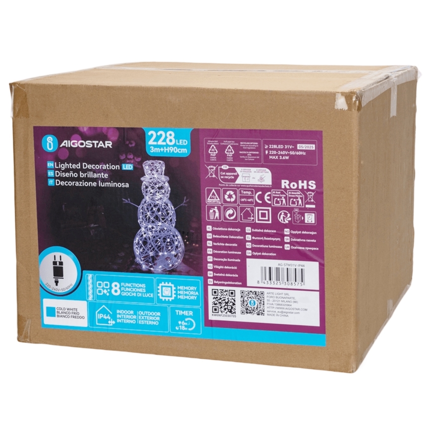 Aigostar-LED Екстериорна коледна декорация LED/3,6W/31/230V 6500K 90 см IP44 снежен човек
