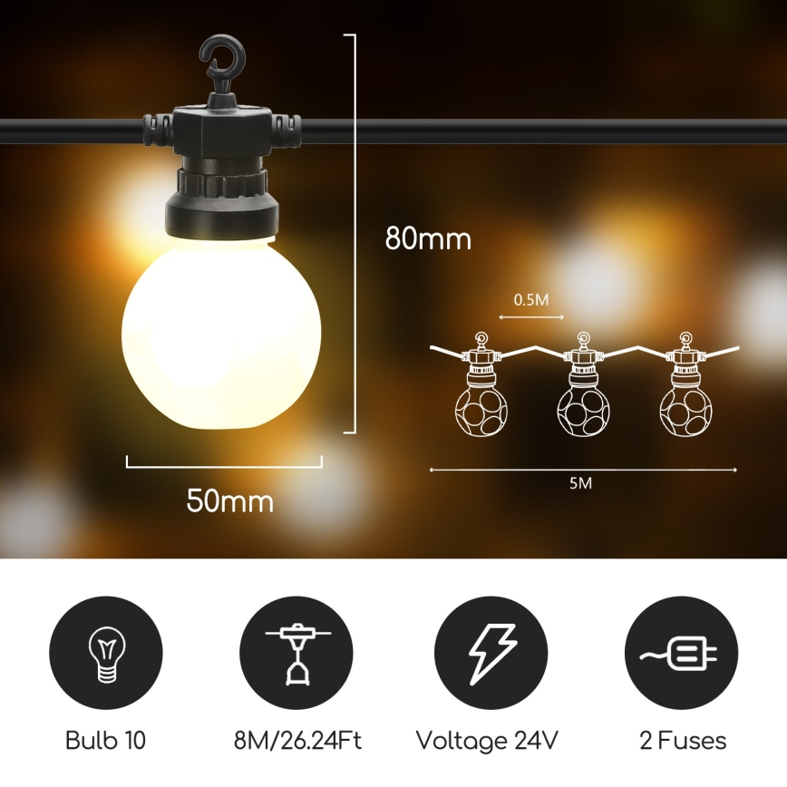 Aigostar - LED Екстериорни декоративни лампички 10xLED/8м IP44 топло бели