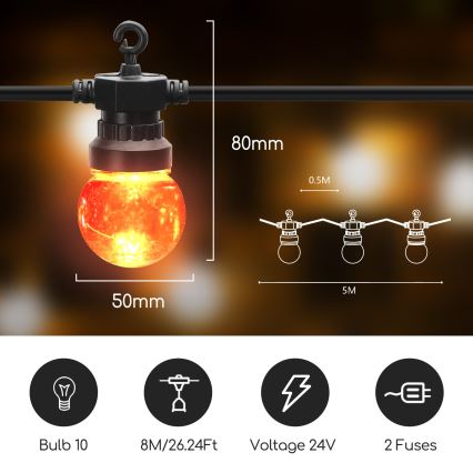 Aigostar - LED Екстериорни декоративни лампички 10xLED/8м IP44 топло бели