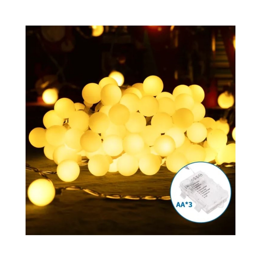 Aigostar - LED Екстериорни коледни лампички 100xLED/3xAA/8 функции 10,3 м IP44 топло бял