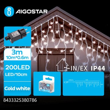 Aigostar - LED Екстериорни Коледни лампички 200xLED/8 функции 13x0,6m IP44 студено бял