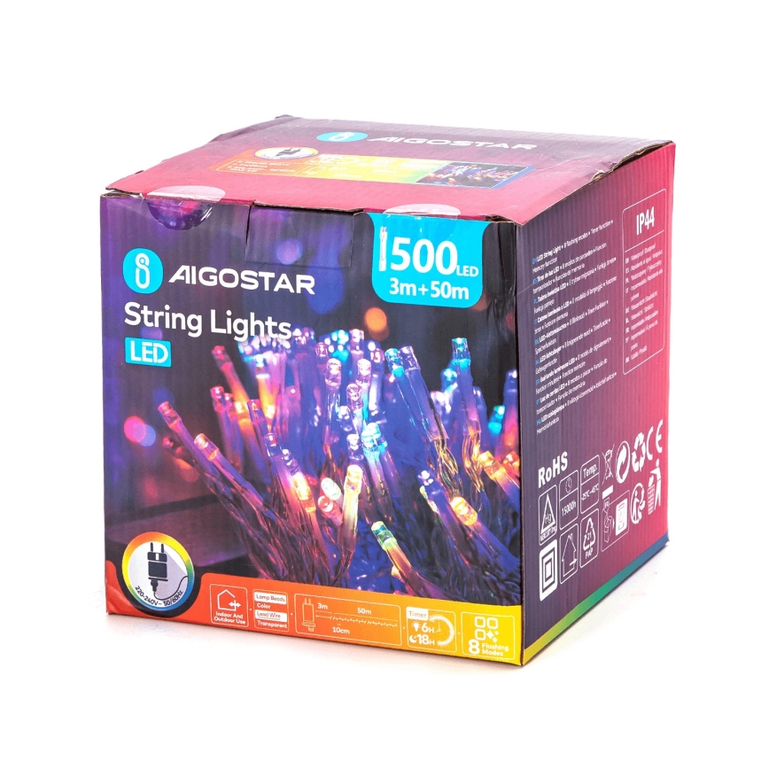 Aigostar - LED Екстериорни коледни лампички 500xLED/8 функции 53 м IP44 многоцветен